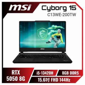 MSI Cyborg 15 C13WE-200TW 微星輕薄戰鬥電競筆電/i5-13420H/RTX5050 8G/8GB DDR5/512GB PCIe/15.6吋 FHD 144Hz/W11