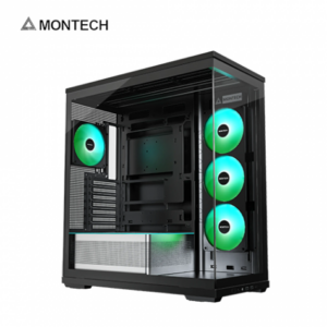 MONTECH TG3 黑 全景玻璃機殼 (ATX/Type-C/內建風扇前3後1/支援背插主板/階梯式 ARGB 電源倉/顯卡430mm/塔散180mm)