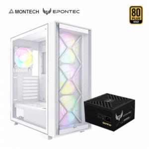 MONTECH AIR 1000 PREMIUM 白 玻璃透側機殼 (ATX/內建ARGB風扇前3後1/顯卡340mm/塔散170mm)+EPONTEC MARS 850W (80+金牌/ATX3.1/PCIe 5.1/十年保固/欣亞二年換新/海韻製造)