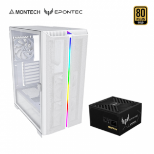 MONTECH SKY ONE LITE 白 玻璃透側機殼 (ATX/Type-C/內建風扇前2後1/顯卡350mm/塔散170mm)+EPONTEC MARS 850W (80+金牌/ATX3.1/PCIe 5.1/十年保固/欣亞二年換新/海韻製造)
