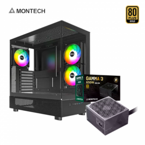 MONTECH XR 黑 全景玻璃機殼 (ATX/Type-C/內建風扇側2後1/無A柱/顯卡420mm/塔散175mm)+MONTECH GAMMA 3 650W (80+金牌/ATX3.1/PCIE5.1)