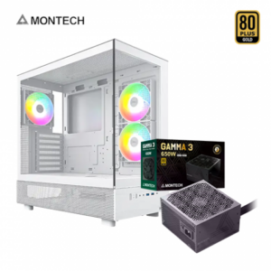 MONTECH XR 白 全景玻璃機殼 (ATX/Type-C/內建風扇側2後1/無A柱/顯卡420mm/塔散175mm)+MONTECH GAMMA 3 650W (80+金牌/ATX3.1/PCIE5.1)