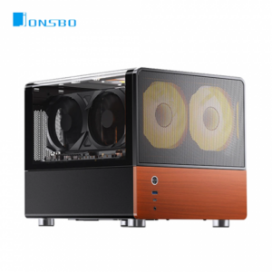 JONSBO 喬思伯 V12 黑 鋁合金機殼 雙曲環景臥式機殼 (MATX/分艙橫躺/內建2無限鏡風扇/胡桃實木)