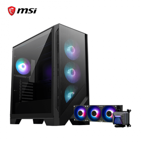 微星 MAG Forge 321R AIRFLOW 玻璃透側機殼 (ATX/Type-C/內建風扇前3後1/網孔面板/燈光切換鈕/ARGB燈光/顯卡390mm/塔散160mm)+微星 MAG CORELIQUID A15 360