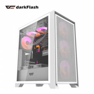 darkFlash DRX70 白 玻璃透側機殼 (ATX/Type-C/內建風扇前3後1/磁吸面板/內附顯卡支架/ARGB燈光/顯卡350mm/塔散180mm)
