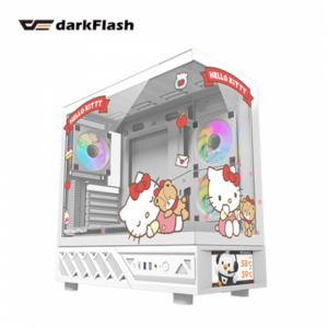 darkFlash DS950V 白《凱蒂貓》全景玻璃聯名機殼 (ATX/Type-C/內建風扇側2下3後1/無A柱/數位顯示面板/ARGB燈光/顯卡400mm/塔散180mm)-限定版