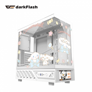 darkFlash DS950V 白《大耳狗》全景玻璃聯名機殼 (ATX/Type-C/內建風扇側2下3後1/無A柱/數位顯示面板/ARGB燈光/顯卡400mm/塔散180mm)-限定版
