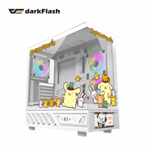 darkFlash DS950V 白《布丁狗》全景玻璃聯名機殼 (ATX/Type-C/內建風扇側2下3後1/無A柱/數位顯示面板/ARGB燈光/顯卡400mm/塔散180mm)-限定版