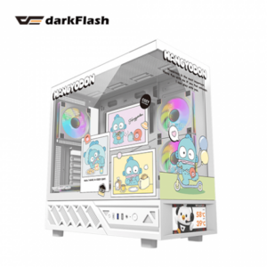 darkFlash DS950V 白《漢頓》全景玻璃聯名機殼 (ATX/Type-C/內建風扇側2下3後1/無A柱/數位顯示面板/ARGB燈光/顯卡400mm/塔散180mm)-限定版