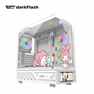 darkFlash DS950V 白《美樂蒂》全景玻璃聯名機殼 (ATX/Type-C/內建風扇側2下3後1/無A柱/數位顯示面板/ARGB燈光/顯卡400mm/塔散180mm)-限定版