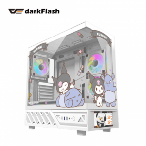 darkFlash DS950V 白《酷洛米》全景玻璃聯名機殼 (ATX/Type-C/內建風扇側2下3後1/無A柱/數位顯示面板/ARGB燈光/顯卡400mm/塔散180mm)-限定版