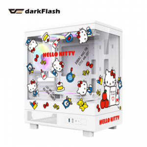 darkFlash MOTI Mini 《凱蒂貓》玻璃透側聯名機殼 (M-ATX/頂部風扇*2+底部風扇*2+後面板風扇*1/顯卡300mm/塔散180mm)-限定版