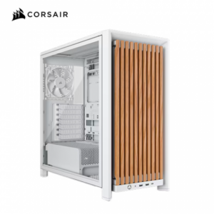 Corsair 海盜船 Frame 4000D 胡桃木白 玻璃透側機殼 (E-ATX/Type-C/RS120 ARGB風扇*4/木質模組化/支援三個360mm水冷排安裝位/顯卡405mm/塔散160mm)