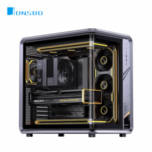 JONSBO 喬思伯 BO400CG V2 天窗全透鋁合金支架機殼 (ATX/Type-C/一體式曲面無接縫強化玻璃/無A柱/雙艙設計/鋁合金框架/支援背插主板/內附顯卡支架/顯卡435mm/塔散173mm)