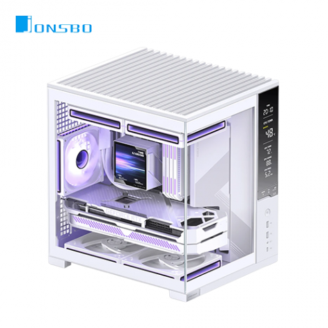 JONSBO 喬思伯 D34 白 數位顯示桌面型海景機殼(M-ATX/Type-C/支援背插/數位監控/顯卡333mm/塔散165mm)
