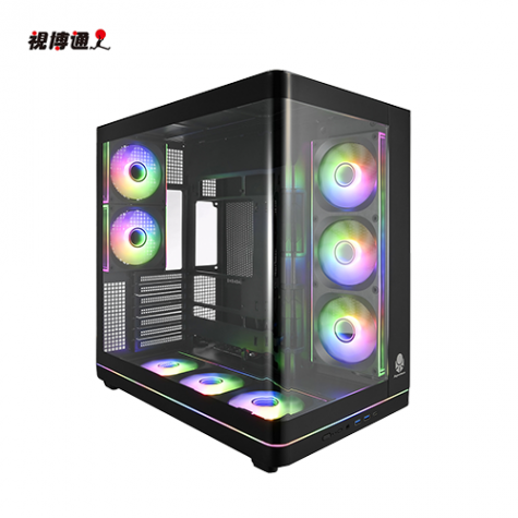 視博通 SAC449 黑 海景機殼 (ATX/Type-C 20Gbps/內建ARGB風扇側3+後2+下3/支援背插主板/270度曲面玻璃/顯卡430mm/塔散165mm)