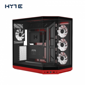 HYTE Y50 RGB 黑紅 全景玻璃機殼 (E-ATX/Type-C/內建ARGB風扇側3+後1/支援背插主板(限ATX)/三面全景玻璃/顯卡360mm/塔散160mm)